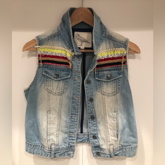 White Crow Denim Distressed Embellished Vest - Picture 3 of 4